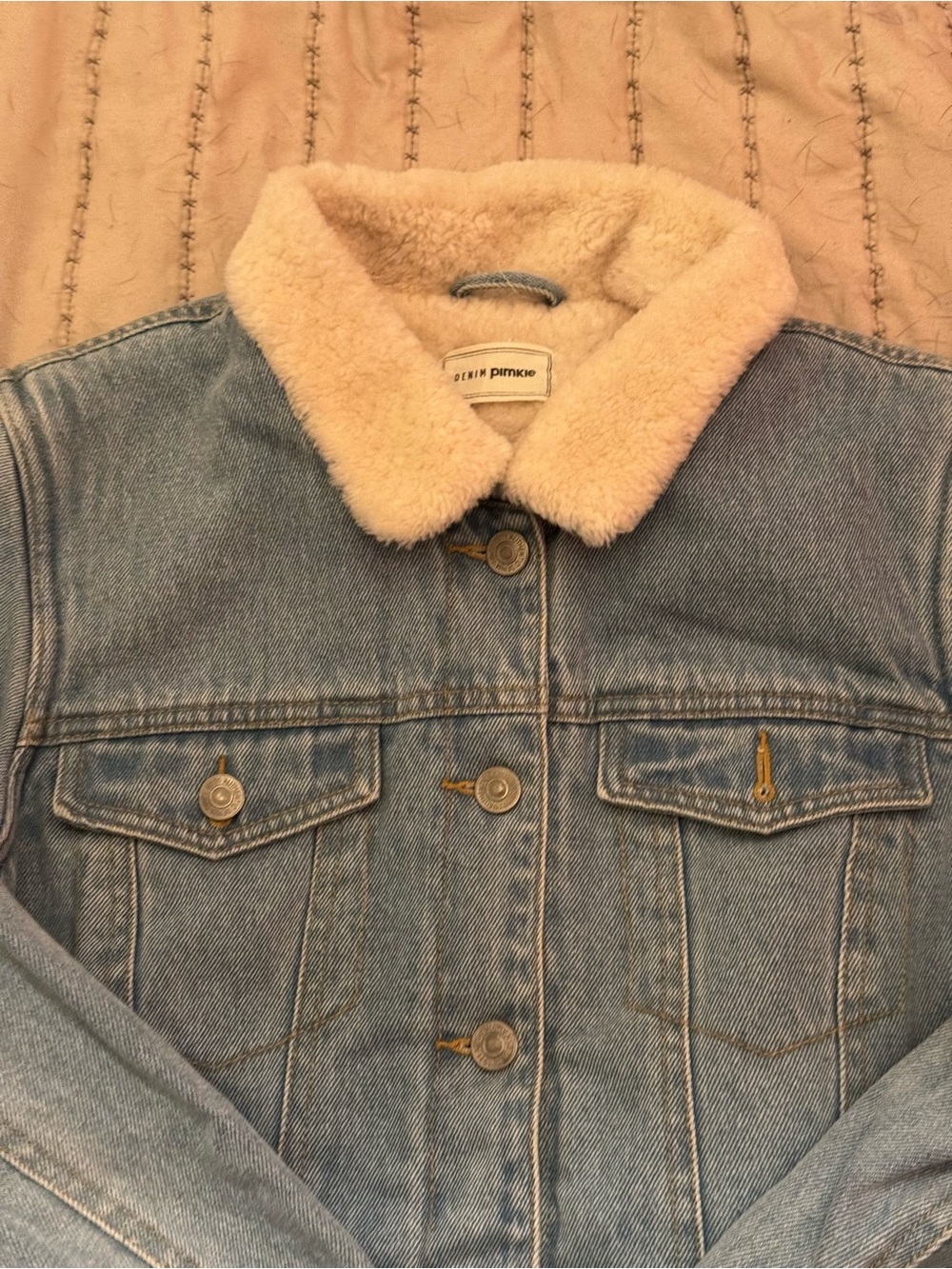 0053 Light Blue Denim Jacket with White Sherpa Collar - Picture 3 of 5